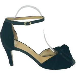 Anthropologie Velvet Sandals Size 38 Black Open Toe Twist Rosette Ankle Strap